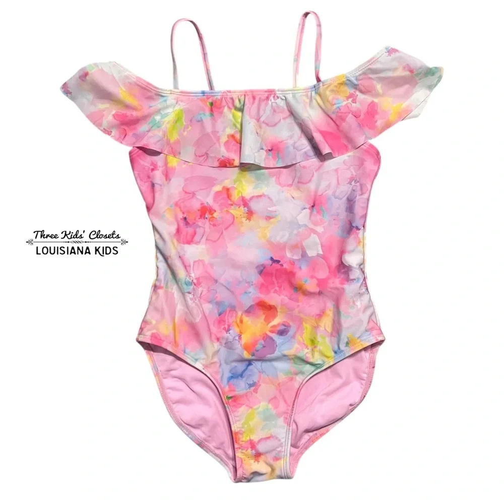 Cat & Jack XL 14 or XL 14 PLUS Colorful Watercolor Floral Swimsuit